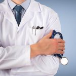 Doctor in front of a bright background